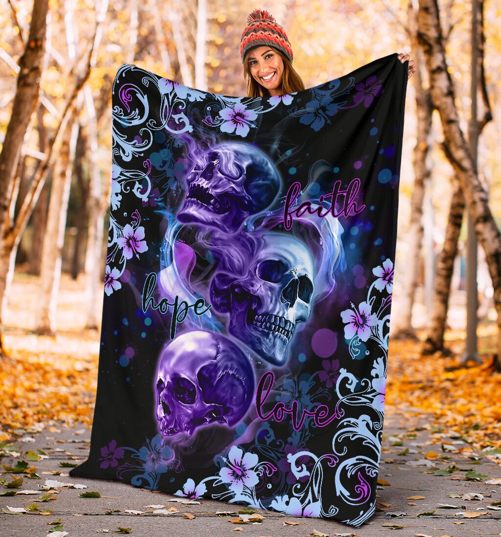 Skull Faith Hope Love Tropical Floral Flannel Blanket For Cozy Bedroom Sofa Decor