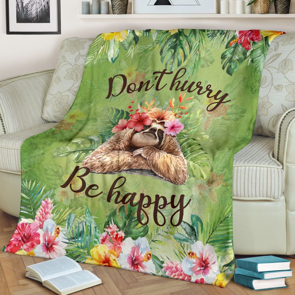 Sloth Don't Hurry Be Happy Flannel Blanket For Cozy Bedroom Sofa Decor