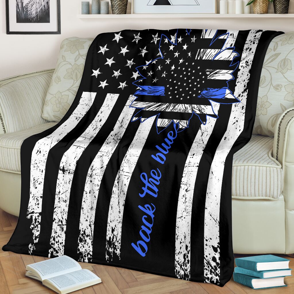 Police Officer Back The Blue Love Life Flannel Blanket For Cozy Bedroom Sofa Decor