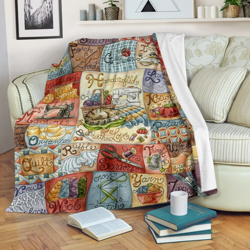 Sewing Handcrafted With Love Flannel Blanket For Cozy Bedroom Sofa Decor