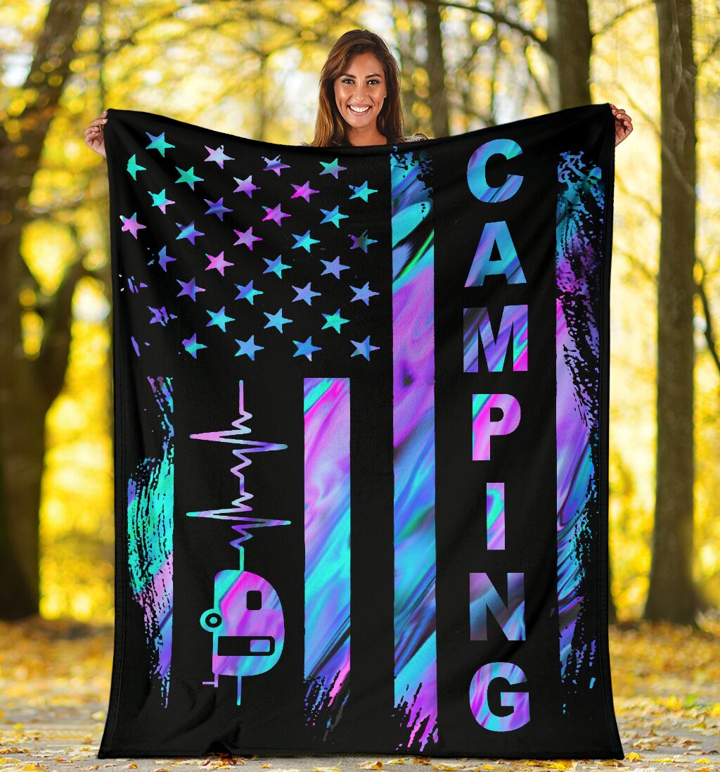 Camping American Flag Flannel Blanket For Cozy Bedroom Sofa Decor