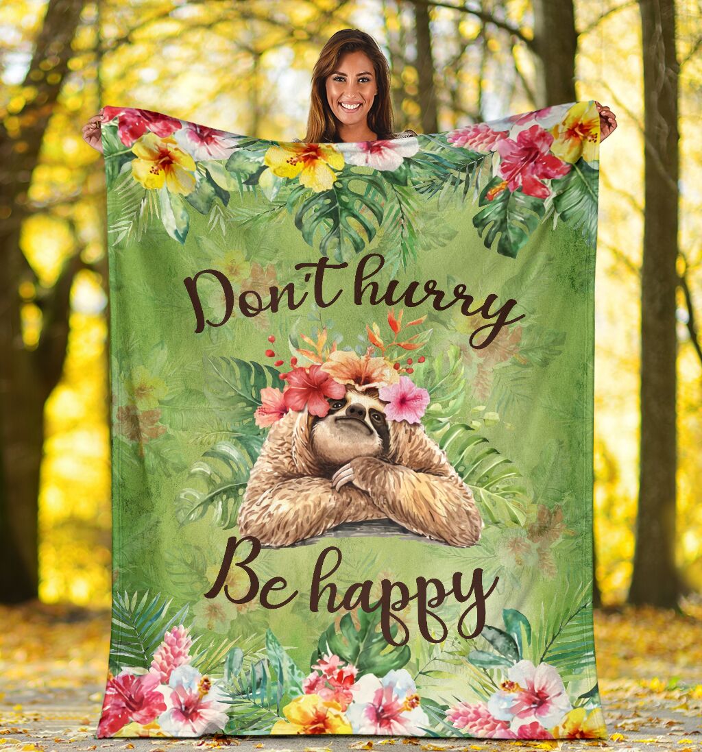 Sloth Don't Hurry Be Happy Flannel Blanket For Cozy Bedroom Sofa Decor