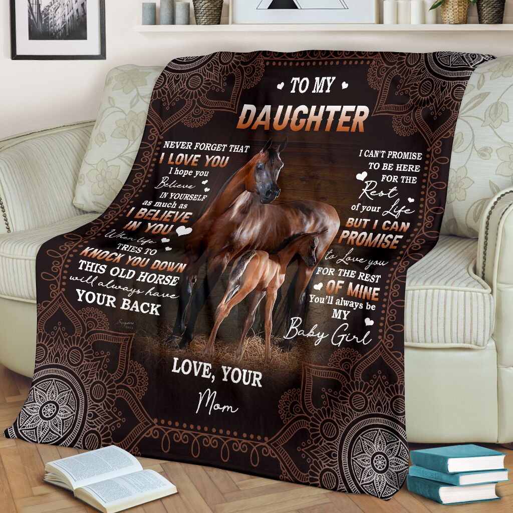 Horse To My Daughter Horse Brown Flannel Blanket For Cozy Bedroom Sofa Decor