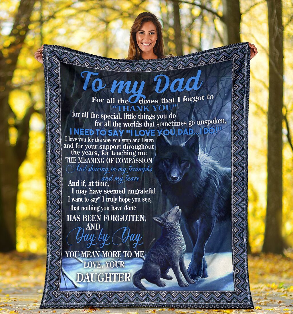 Wolf To My Dad Blue Flannel Blanket For Cozy Bedroom Sofa Decor