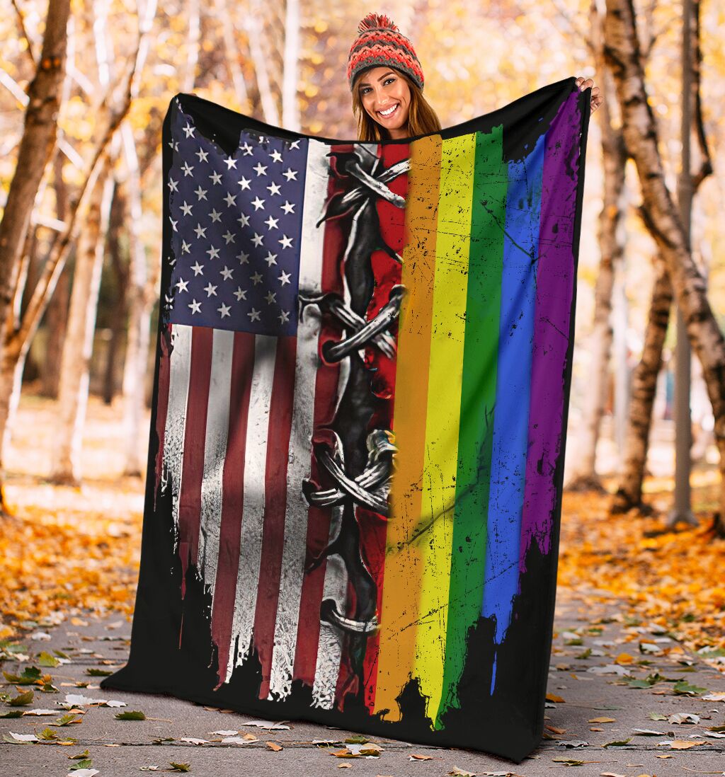 LGBT Rainbow American Flag Flannel Blanket For Cozy Bedroom Sofa Decor