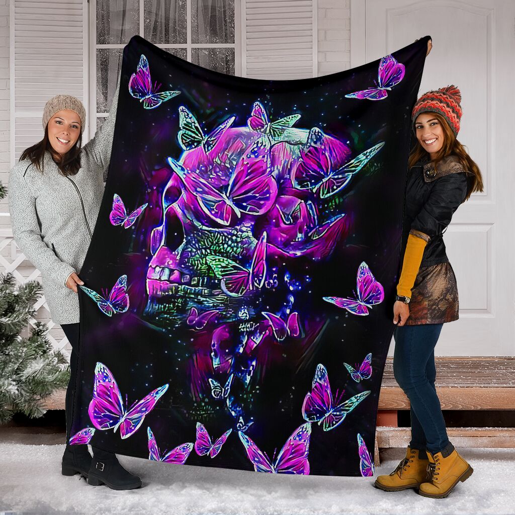 Skull Butterfly Pink Flannel Blanket For Cozy Bedroom Sofa Decor