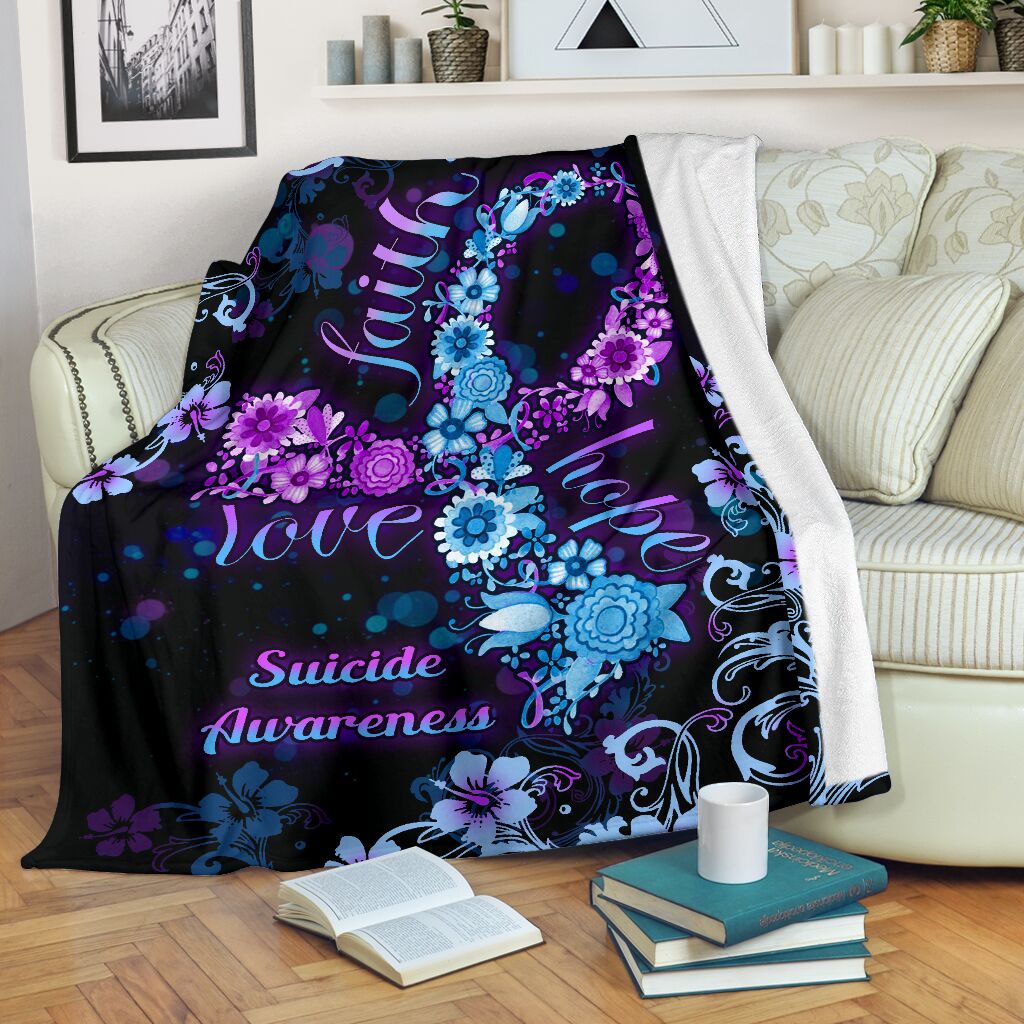 Mental Health Awareness Floral Flannel Blanket For Cozy Bedroom Sofa Decor
