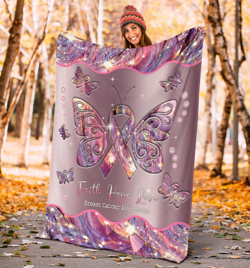 Breast Cancer Awareness Butterfly Flannel Blanket For Cozy Bedroom Sofa Decor