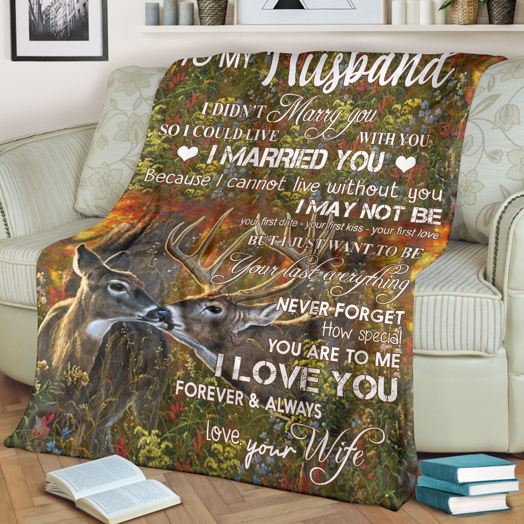 Deer To My Husband Hunting Flannel Blanket For Cozy Bedroom Sofa Decor