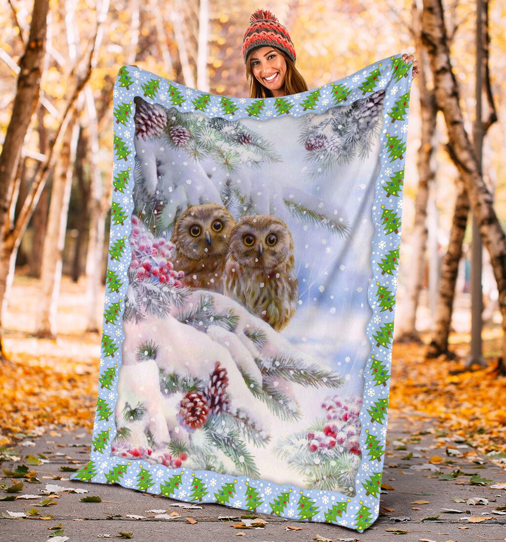 Owl Christmas Snow Flannel Blanket For Cozy Bedroom Sofa Decor