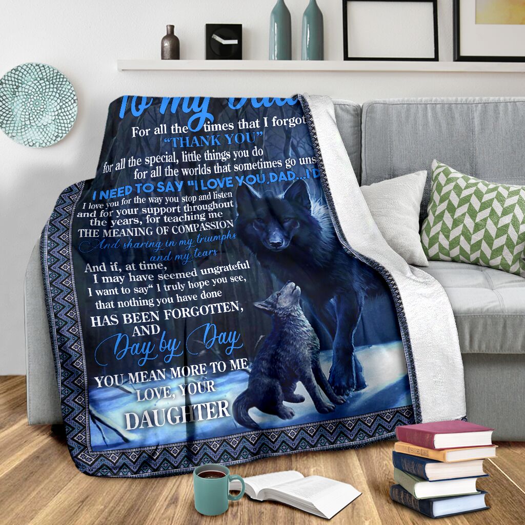 Wolf To My Dad Blue Flannel Blanket For Cozy Bedroom Sofa Decor