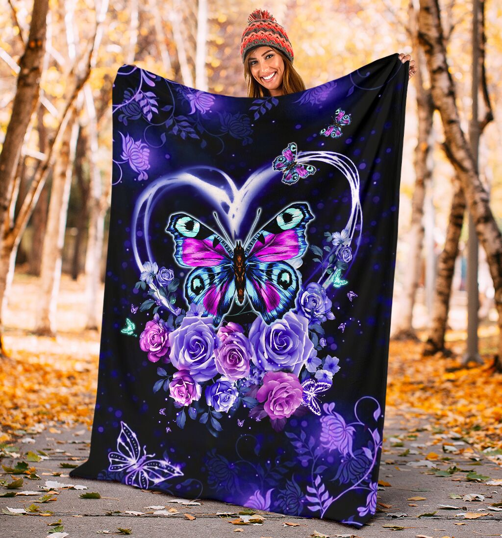 Butterfly Love Rose In The Night Flannel Blanket For Cozy Bedroom Sofa Decor