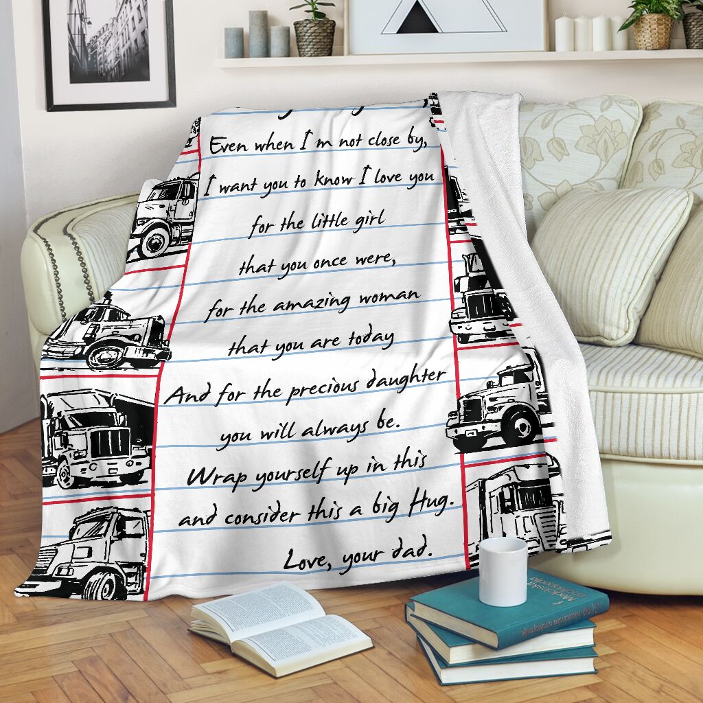 Truck To My Daughter Trucker Flannel Blanket For Cozy Bedroom Sofa Decor