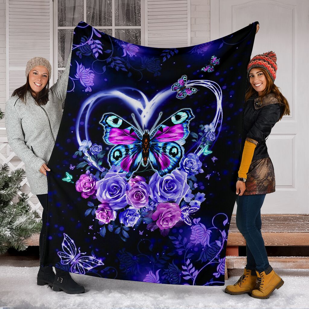 Butterfly Love Rose In The Night Flannel Blanket For Cozy Bedroom Sofa Decor