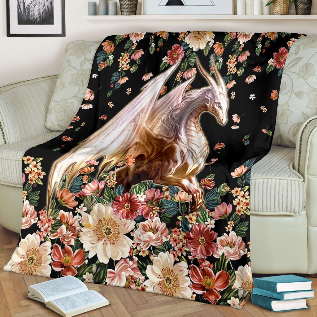 Dragon White Dragon Floral Flannel Blanket For Cozy Bedroom Sofa Decor