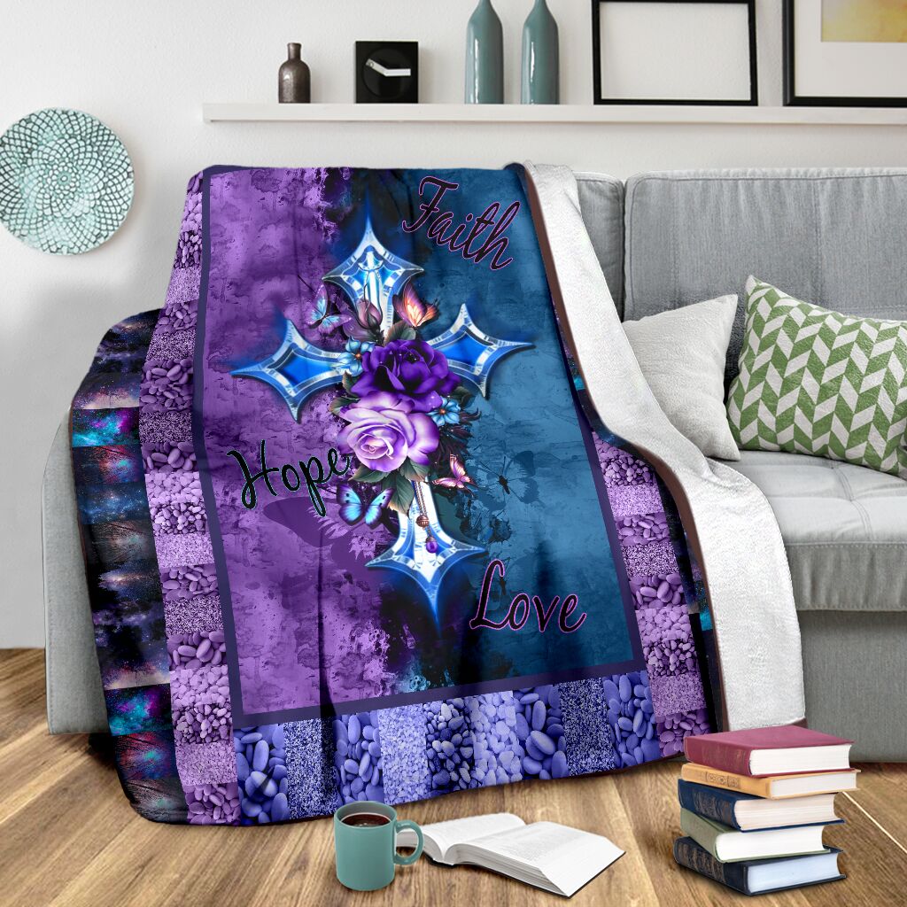 God Flower Faith Hope Love Christian Flannel Blanket For Cozy Bedroom Sofa Decor