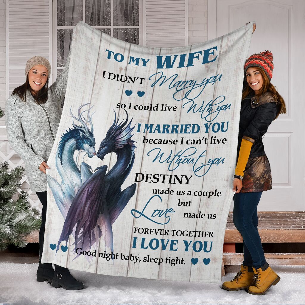 Dragon To My Gorgeous Wife Flannel Blanket For Cozy Bedroom Sofa Decor