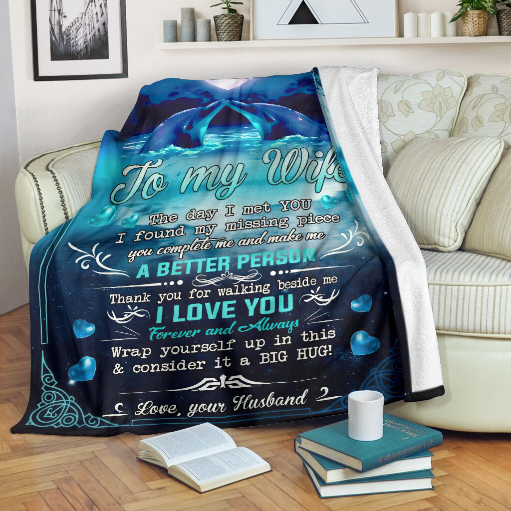 Dolphin To My Wife Dolphin In The Ocean Flannel Blanket For Cozy Bedroom Sofa Decor