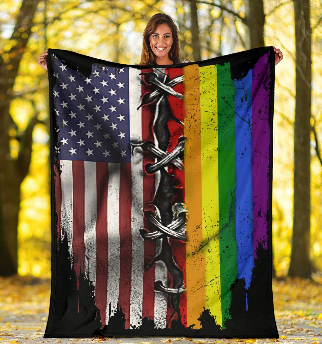 LGBT Rainbow American Flag LGBT Support Flannel Blanket For Cozy Bedroom Sofa Decor