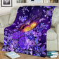 Butterfly With Purple Flowers Flannel Blanket For Cozy Bedroom Sofa Decor