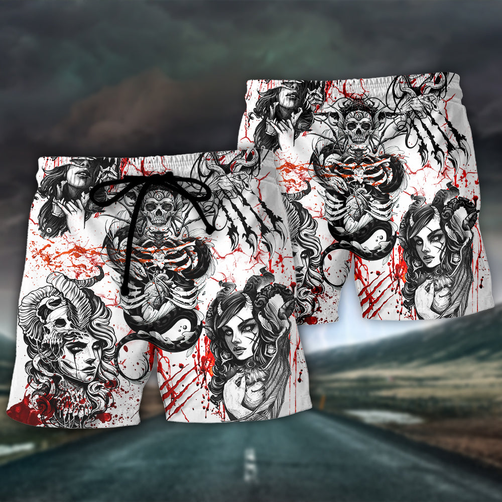 Skull Monster Beach Shorts Pattern Detail For Outdoor Activities And Laid Back Styling