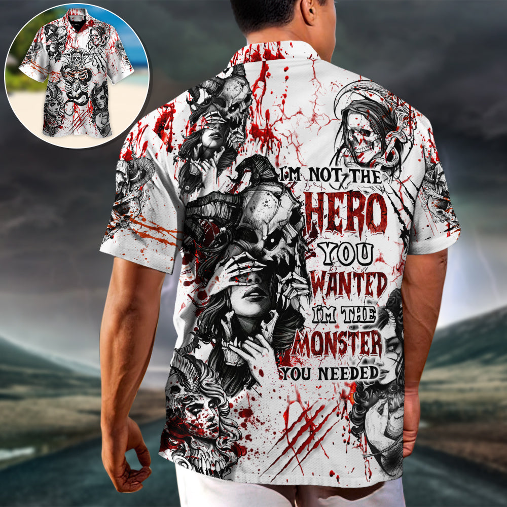 Skull Monster Hawaiian Shirt Fabric Pattern Detail For Resort Wear