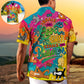 Funny Cat Yoga Hawaiian Shirt Artwork Detail For Tropical Trips And Casual Outings