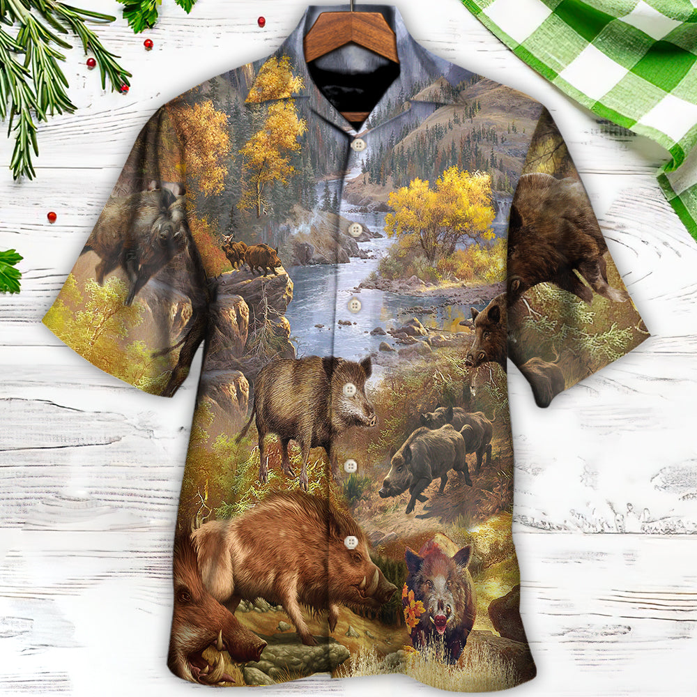 Wild Boar Hawaiian Shirt With All Over Print For Tropical Holiday Resort Parties And Everyday Style