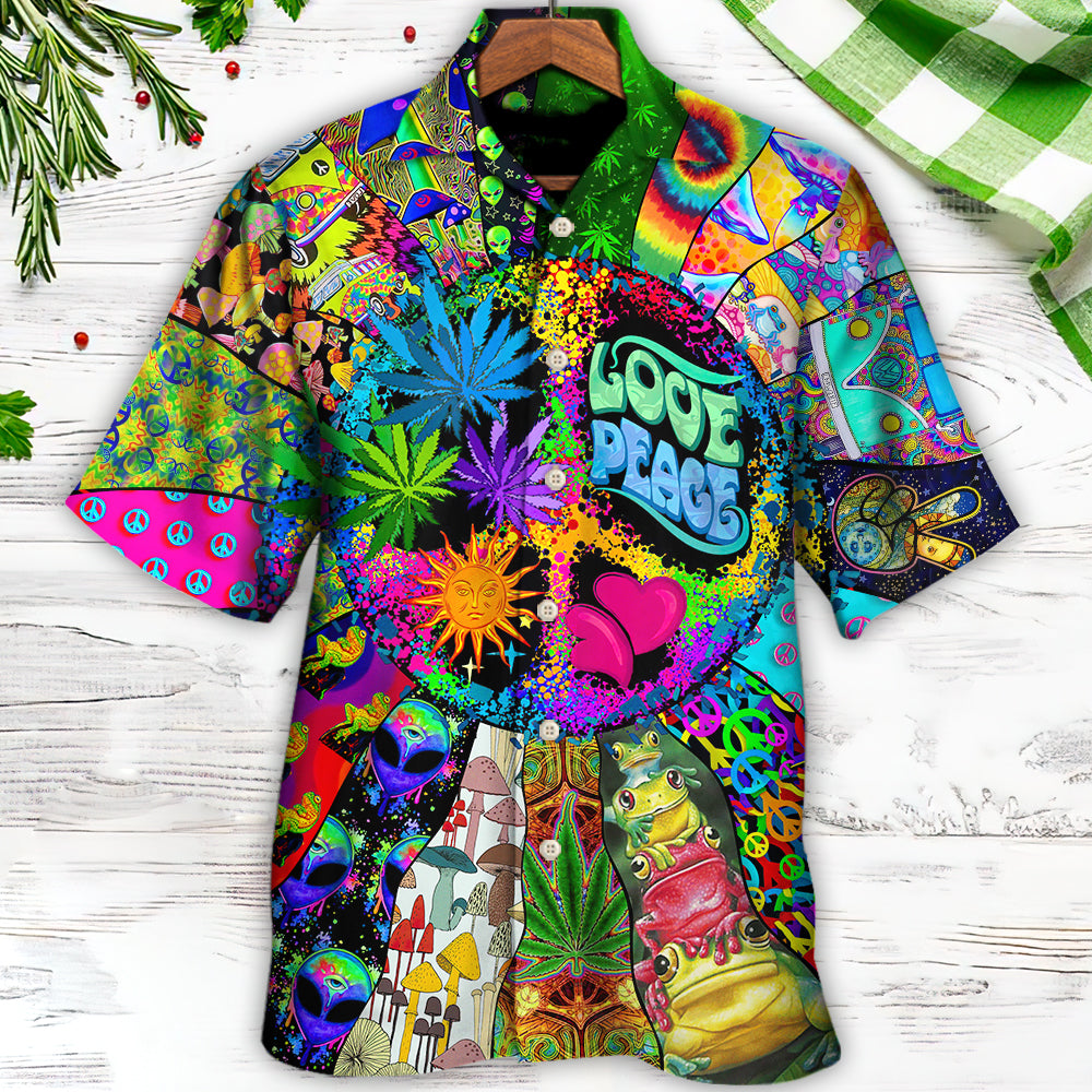Hippie Peace And Space Explorer Hawaiian Shirt With All Over Print For Tropical Getaways Outdoor Fun And Everyday Wear