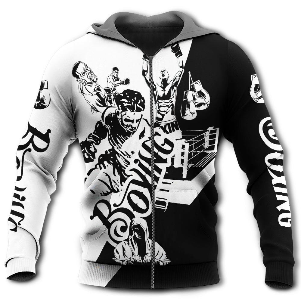 Black White Boxing Spirit Hoodie For Comfortable Daily Outfits Holidays And Casual Wear