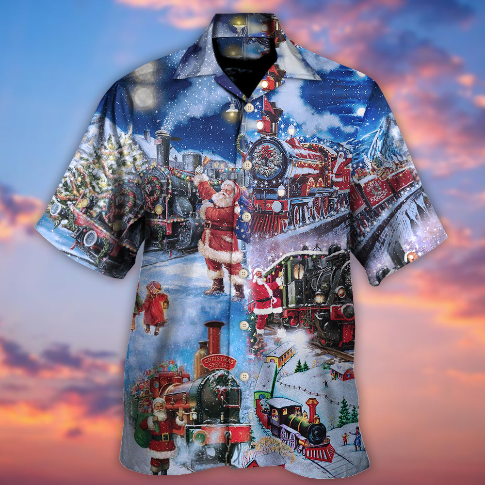 Train Christmas Santa Happiness Hawaiian Shirt Design Detail For Sunny Adventures And Casual Wear
