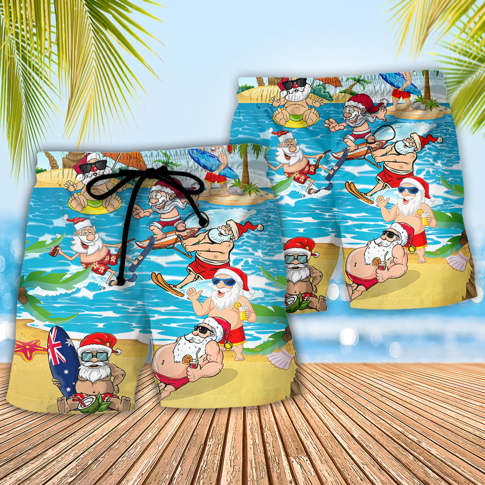 Christmas In July Santa Beach Shorts Pattern Detail For Casual Outings And Thoughtful Gift Giving