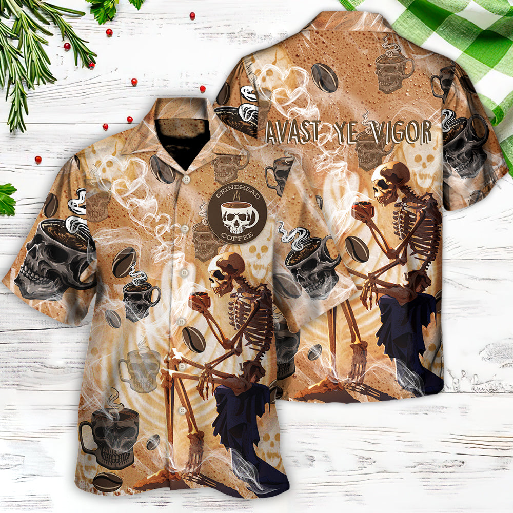 Skull Coffee Hawaiian Shirt Fabric Pattern Detail For Casual Outings