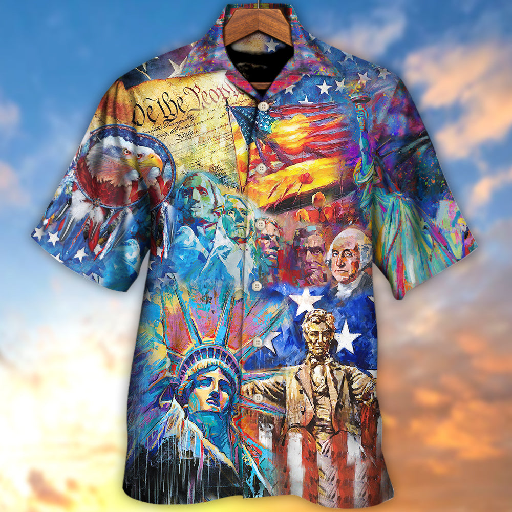 Patriotic Red White Blue American Heart Beats Hawaiian Shirt Pattern Detail For Vacation Travel And Daily Wear