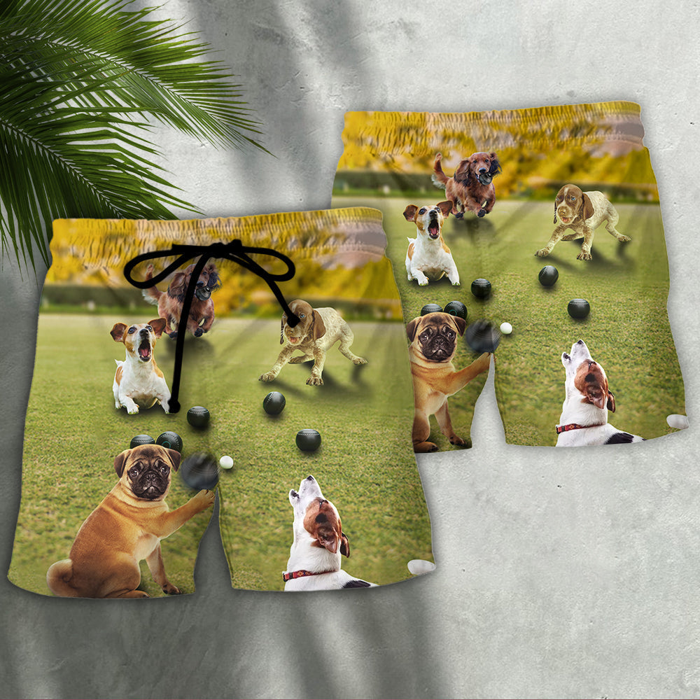 Lawn Care Bowling Dog Beach Shorts Pattern Detail For Casual Outings And Lightweight Summer Style