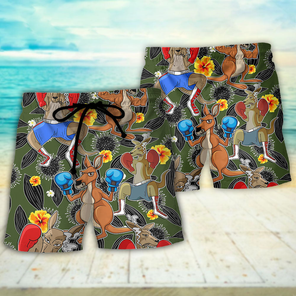 Kangaroo Boxing Tropical Funny Vibe Beach Shorts For Coastal Summer Adventures