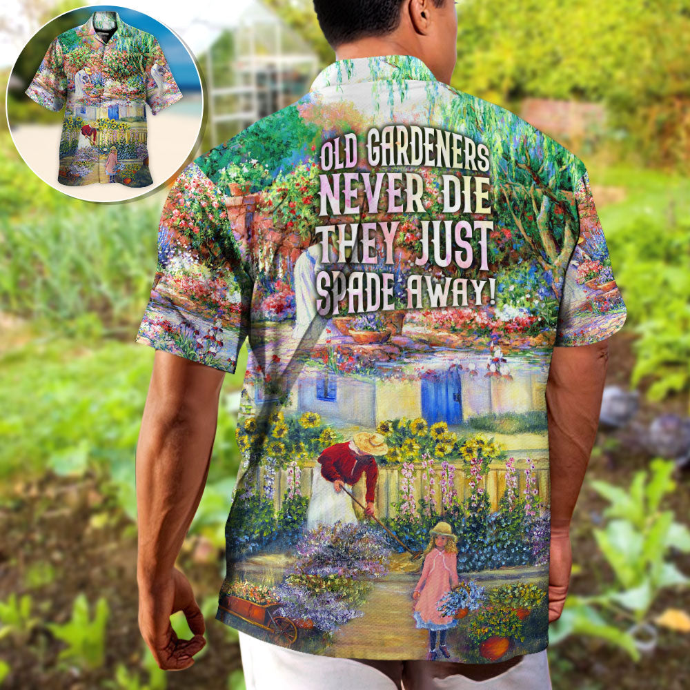 Vintage Gardening Plants Hawaiian Shirt Collar And Front View For Casual Outings