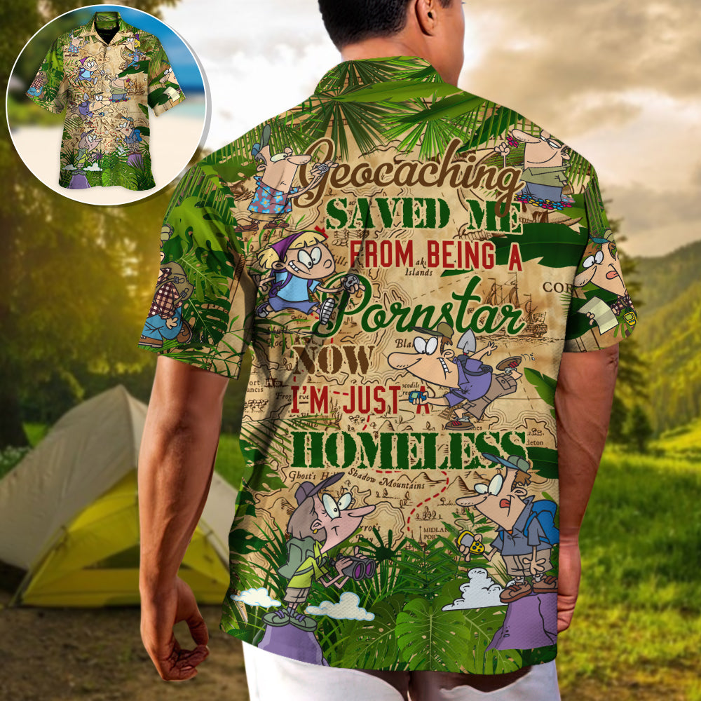 Geocaching Humor Hawaiian Shirt Artwork View For Weekend Travel And Beach Style