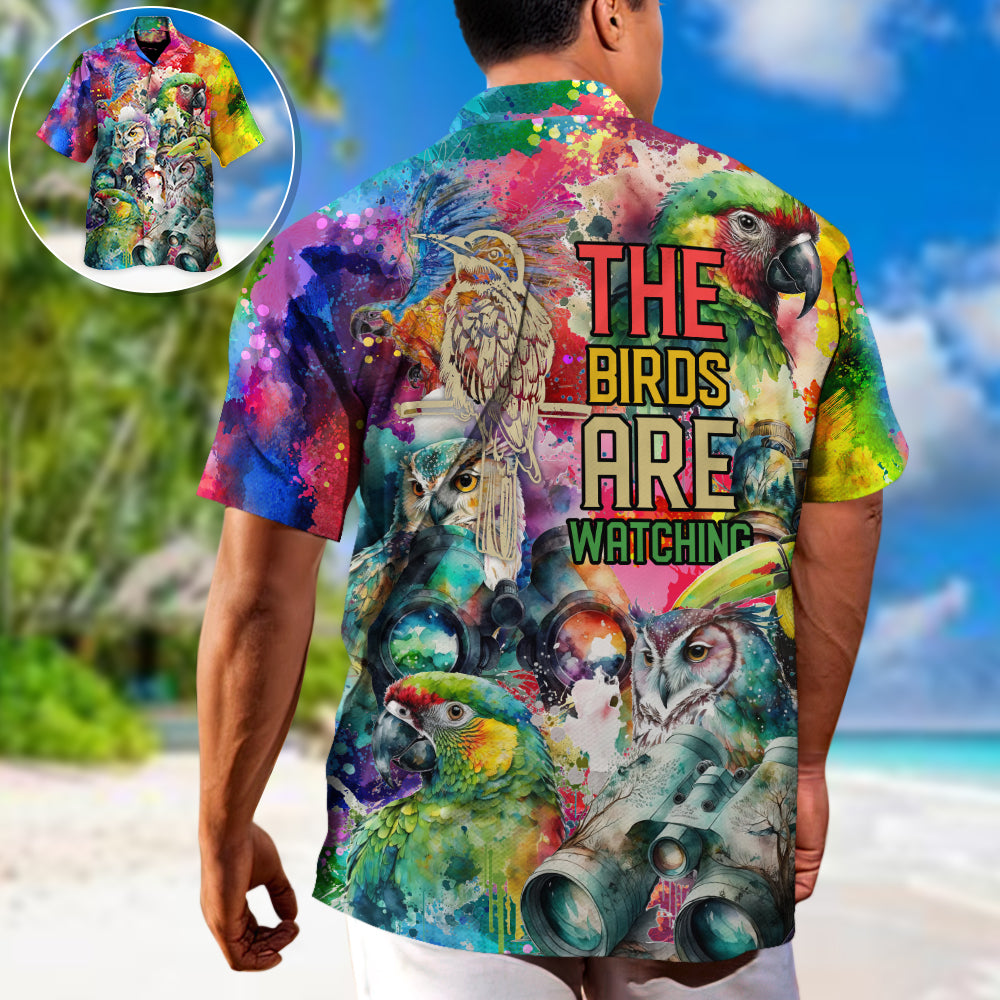 Bird Watching Hawaiian Shirt Graphic Artwork Detail For Resort Wear