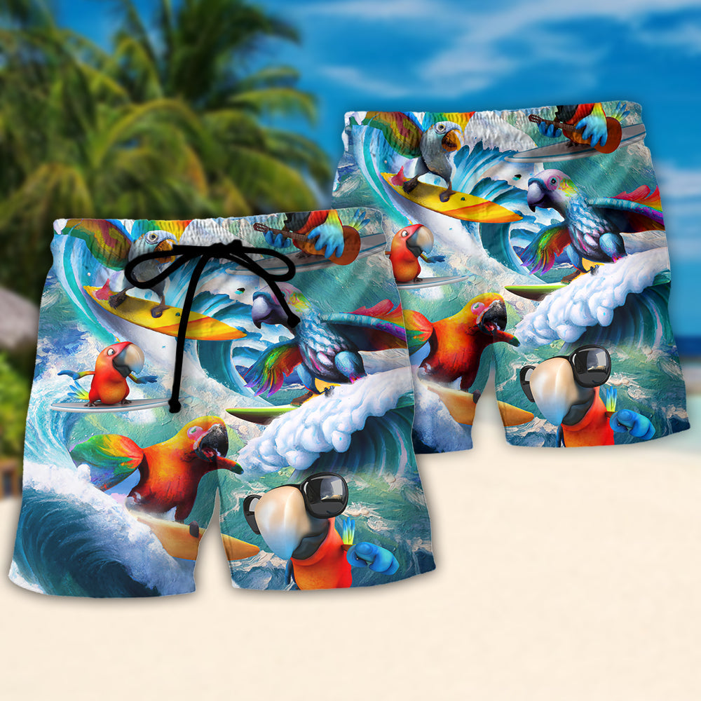 Surfing Parrot Surf Up Take It Easy Tropical Beach Shorts For Ocean Lover Vacation Wear