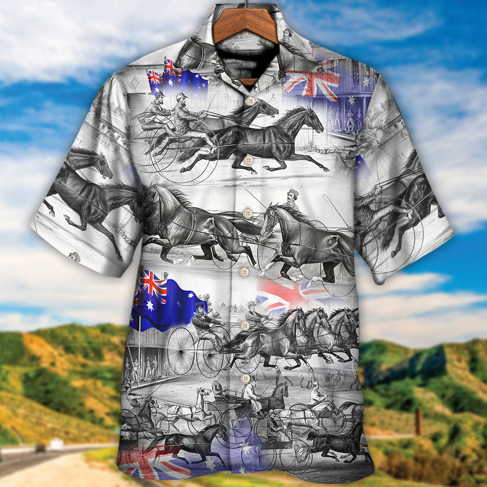 Harness Racing Horse Flag Hawaiian Shirt Artwork View For Warm Weather Events