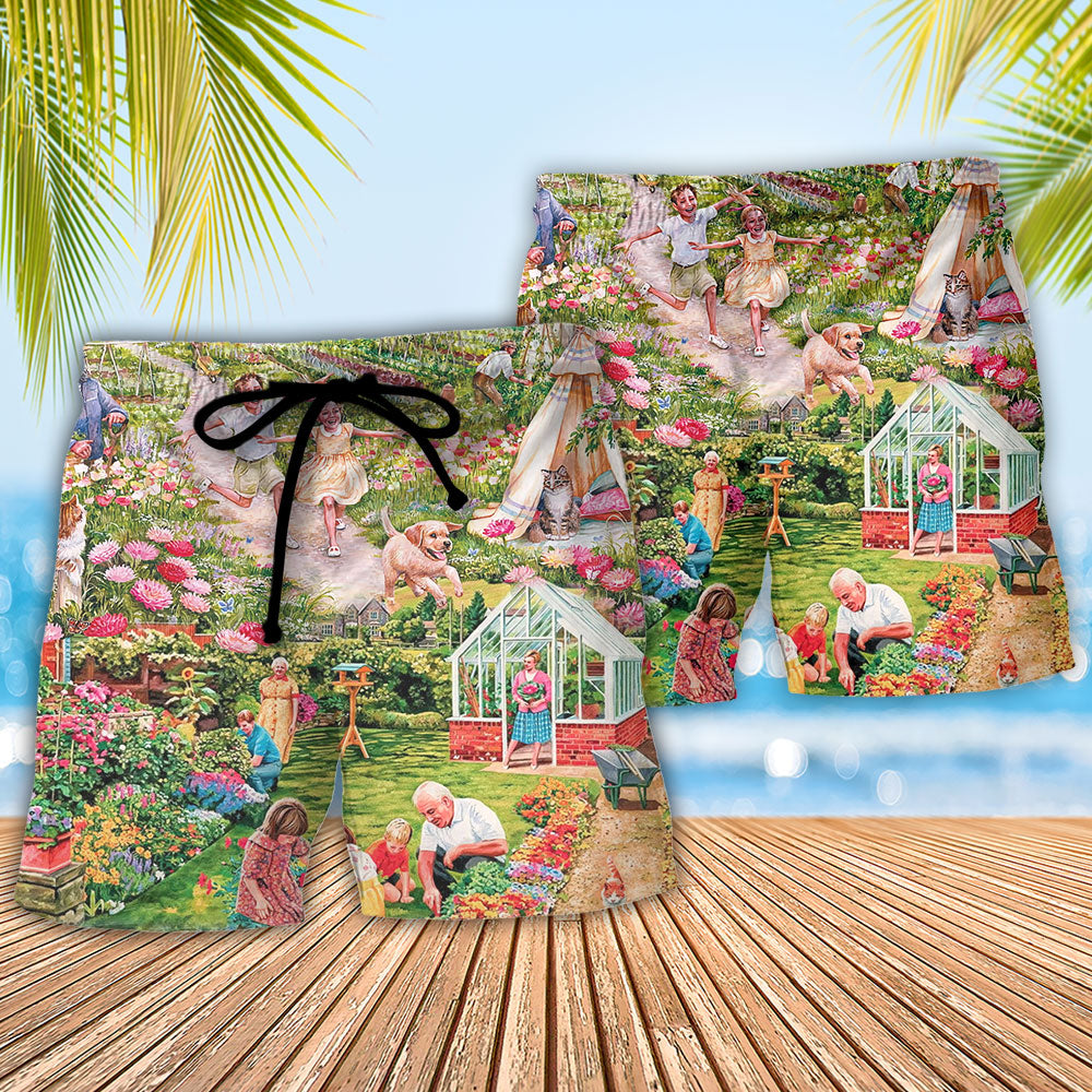 Botanical Floral Vintage Gardening Beach Shorts Pattern Detail For Tropical Escapes And Versatile Outdoor Wear
