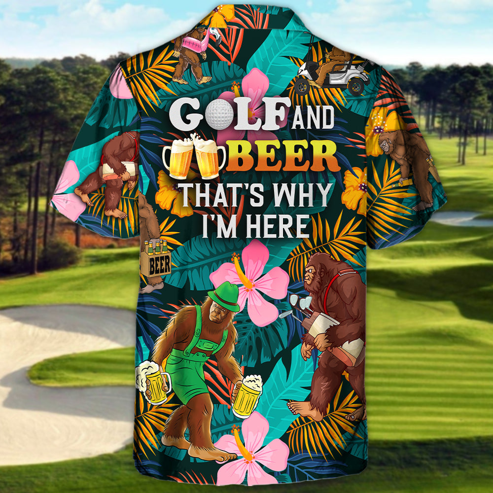 Tropical Funny Golf Bigfoot Beer Hawaiian Shirt Front Pattern View For Coastal Travel