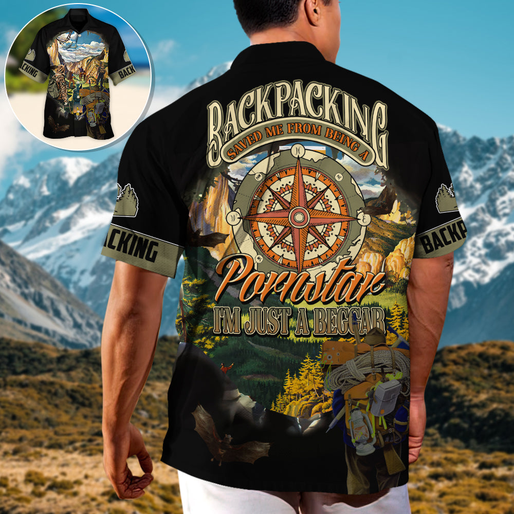 Backpacking Novelty Hawaiian Shirt Pattern View For Relaxed Warm Weather Outfits