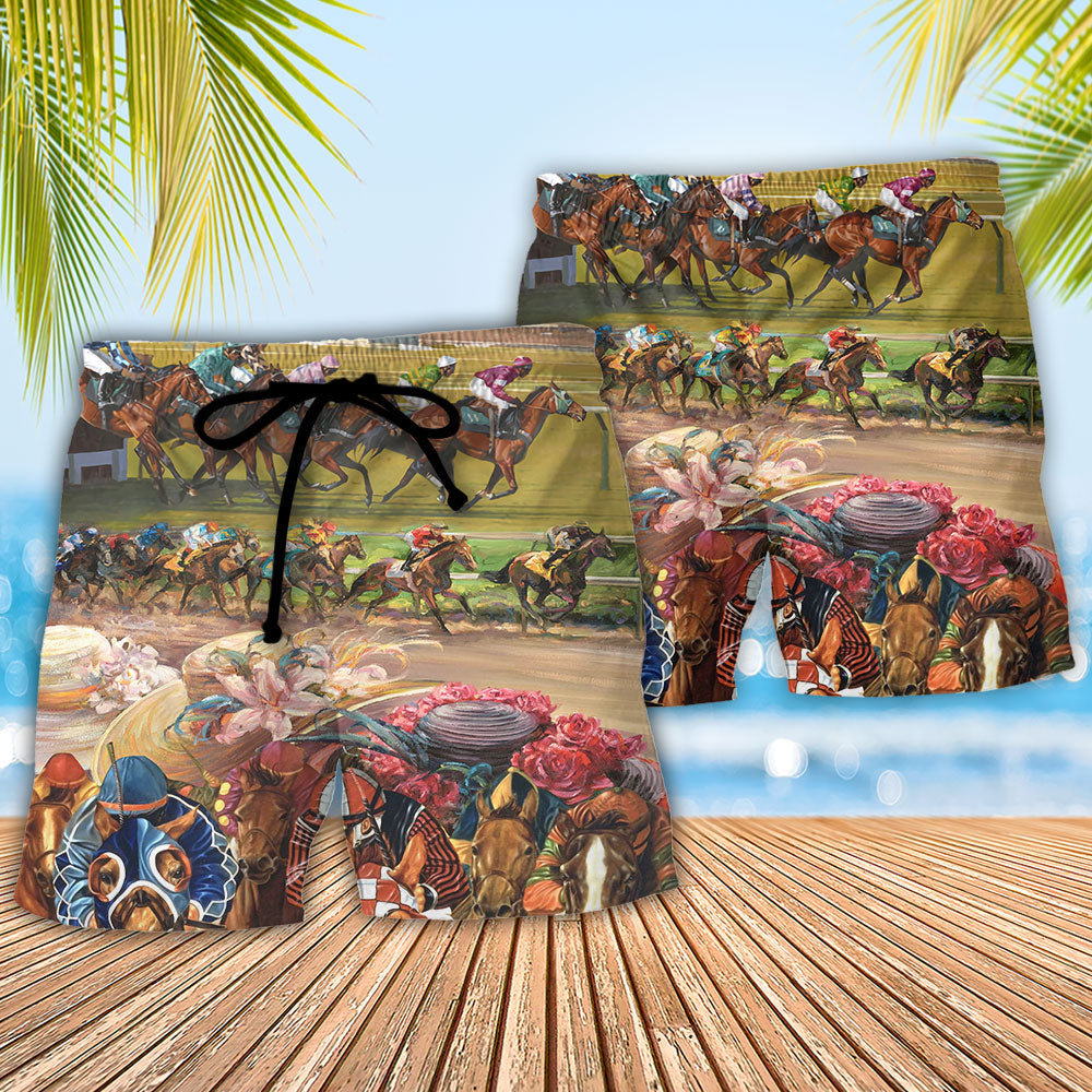 Horseback Riding Horse Beach Shorts Pattern Detail For Sunny Day Adventures And Versatile Outdoor Wear