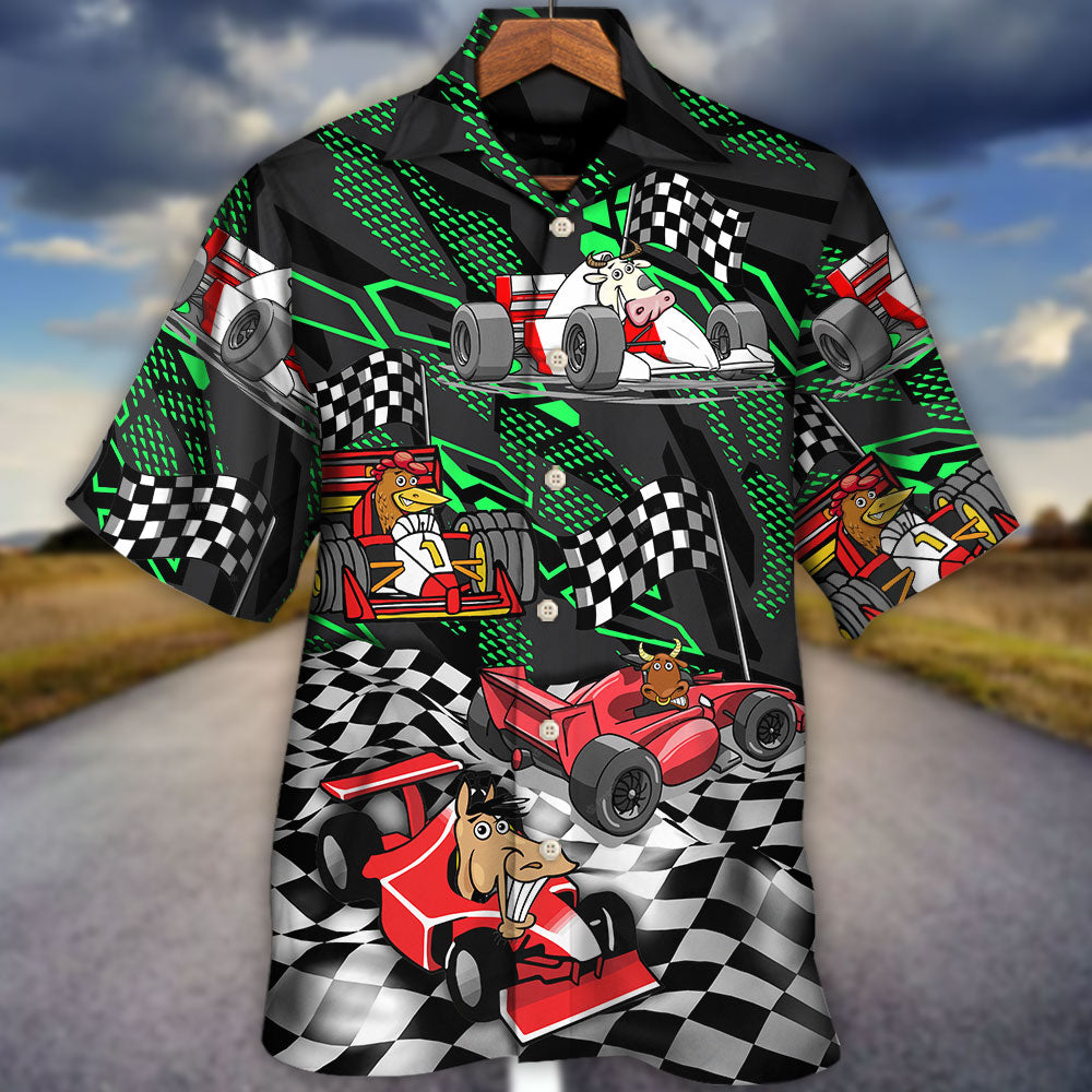 Racing Animals Car Speed Hawaiian Shirt Resort Outfit View For Coastal Travel