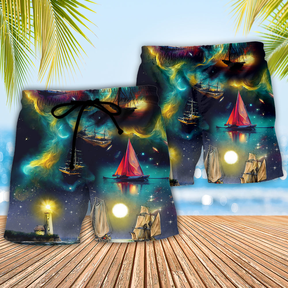 Sailing Adventure On A Classic Ship Beach Shorts For Beach Days And Coastal Travel
