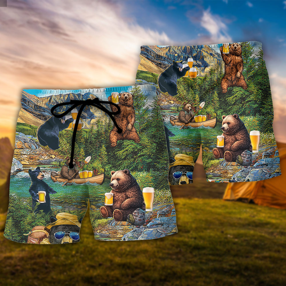 Camping Bear Drinking Camping And Beer Funny Why Beach Shorts For Weekend Getaways And Comfort