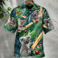 Funny Cricket Koala Hawaiian Shirt Detailed Pattern View For Summer Travel