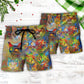 Colorful Cat Beach Shorts Pattern Detail For Resort Wear And Leisure And Relaxation